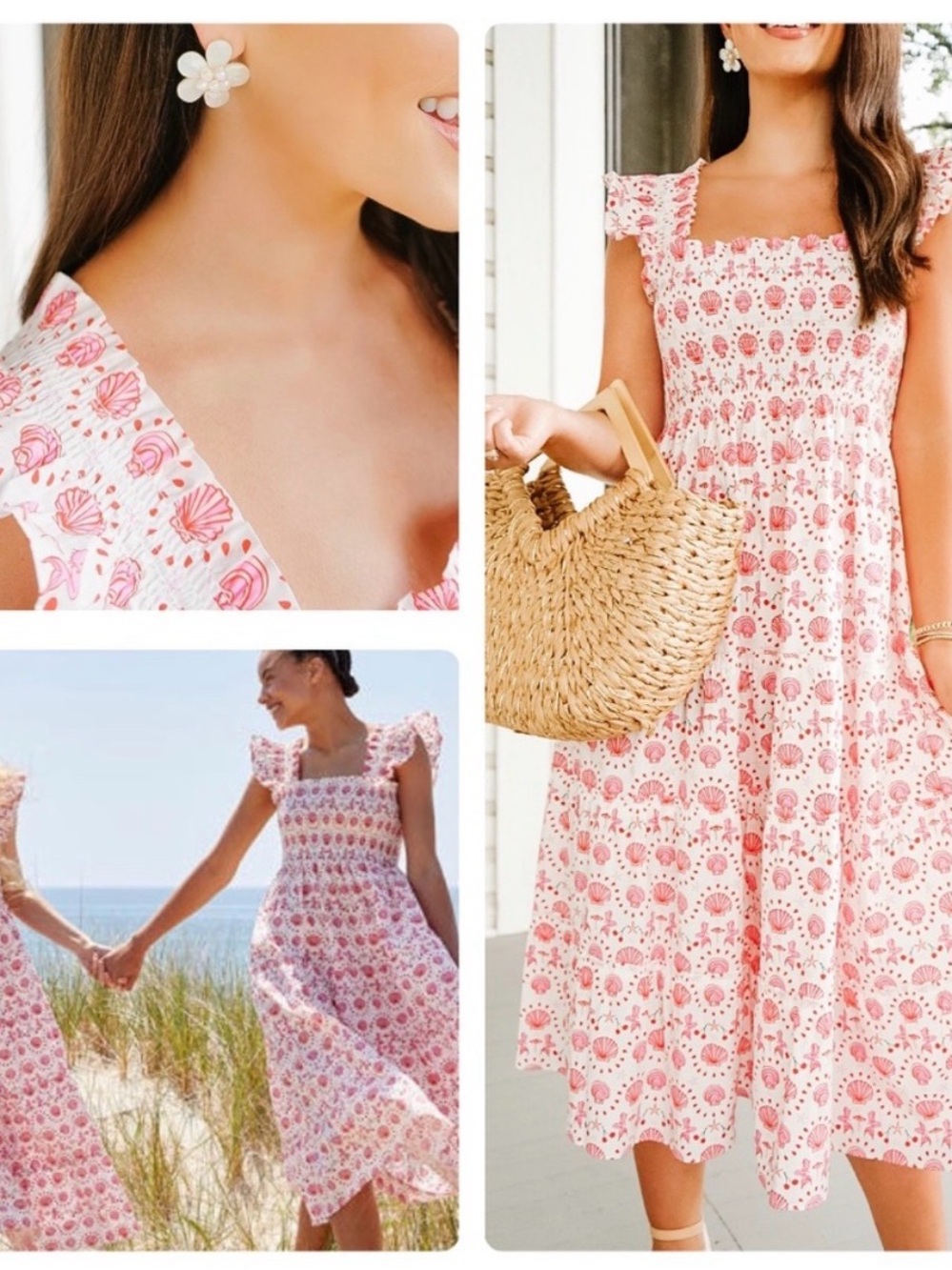 Hill House Pink and White Seashell-Print Maxi Dress